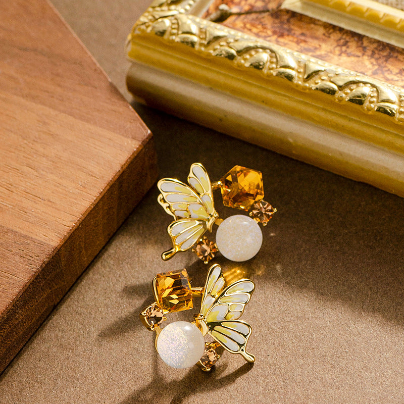 Sweet Crystal Butterfly Floral Earrings For Women