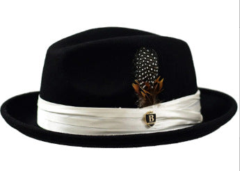Men's Wool Fedora Hat with Bowknot and Feather, Stylish Fall Winter Accessory