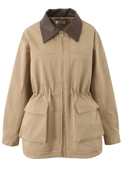 Utility Jacket Cotton Fabric Contrast Collar