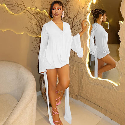 Trendy Casual V-Neck Long Sleeve Two-Piece Dress Set
