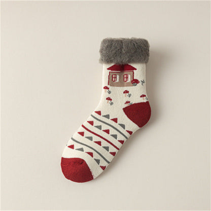 Christmas Reindeer Winter Fuzzy Crew Socks