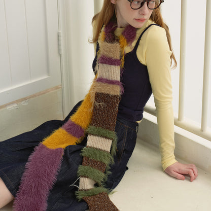 Color Blocked Knitted Fringe Scarf Soft Acrylic Unisex