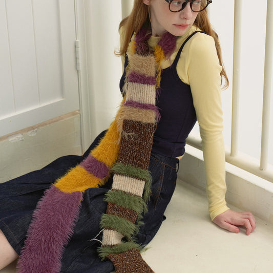 Color Blocked Knitted Fringe Scarf Soft Acrylic Unisex