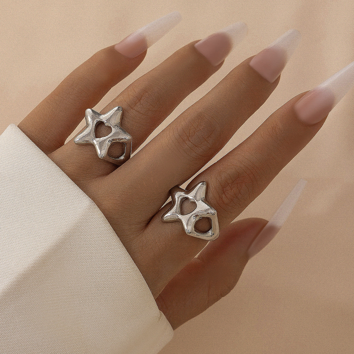 Trendy Geometric Star Ring Set Metal Open Adjustable Rings For Women