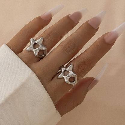 Trendy Geometric Star Ring Set Metal Open Adjustable Rings For Women