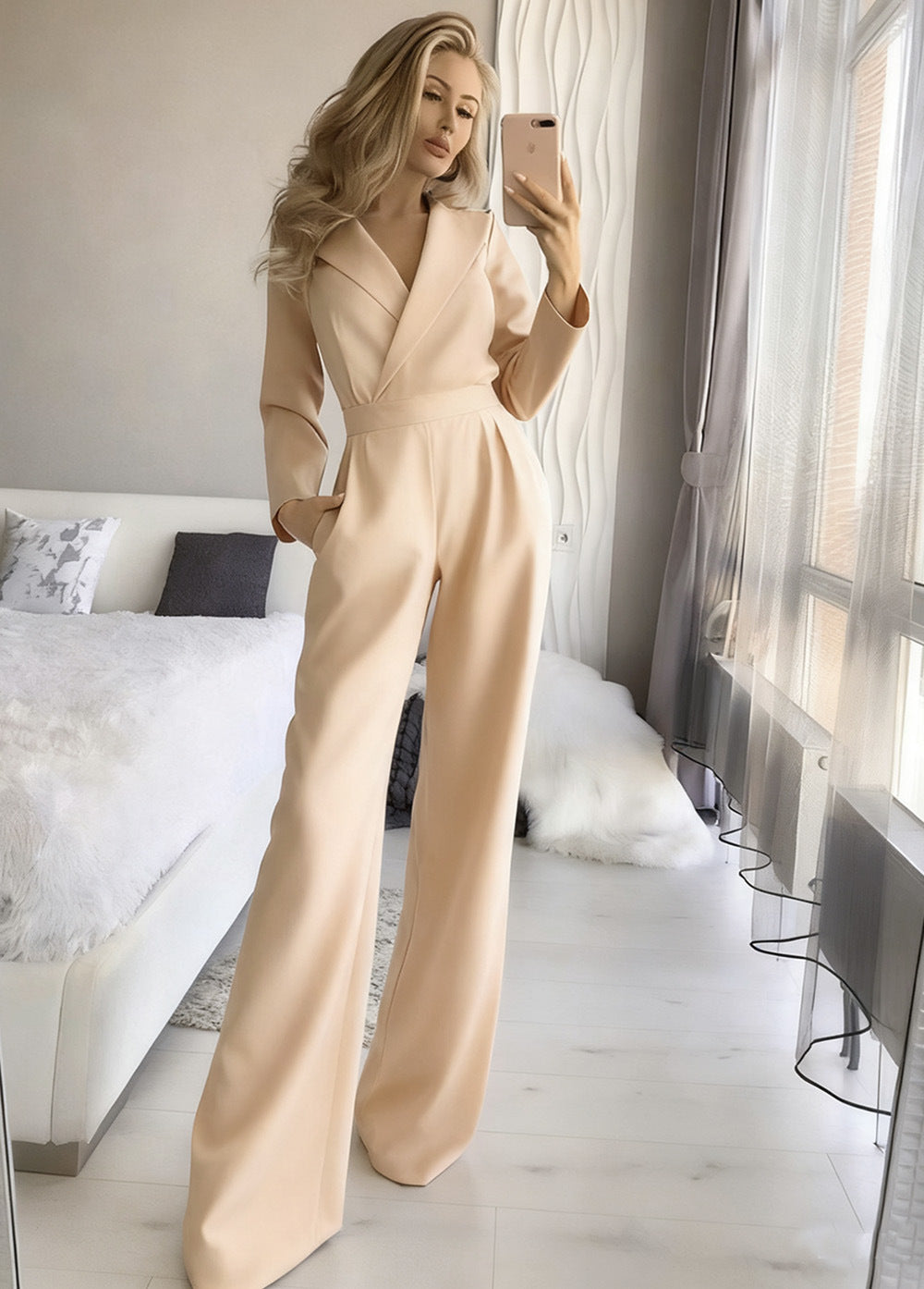 Elegant Midi Jumpsuit With Side Closure In Polyester