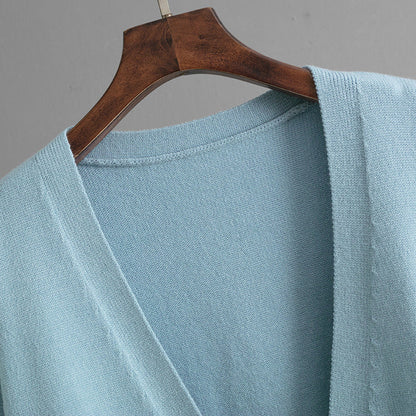 Elegant V-Neck Solid Color Loose Knit Cardigan