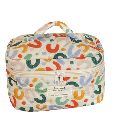 Colorful Quilted Makeup Bag Stylish Cotton Storage Pouch