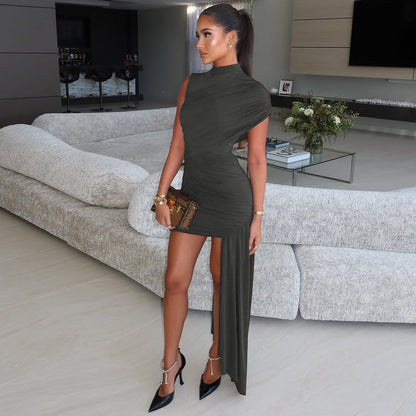 Fashionable Bodycon Sleeveless Dress with Ruched Design