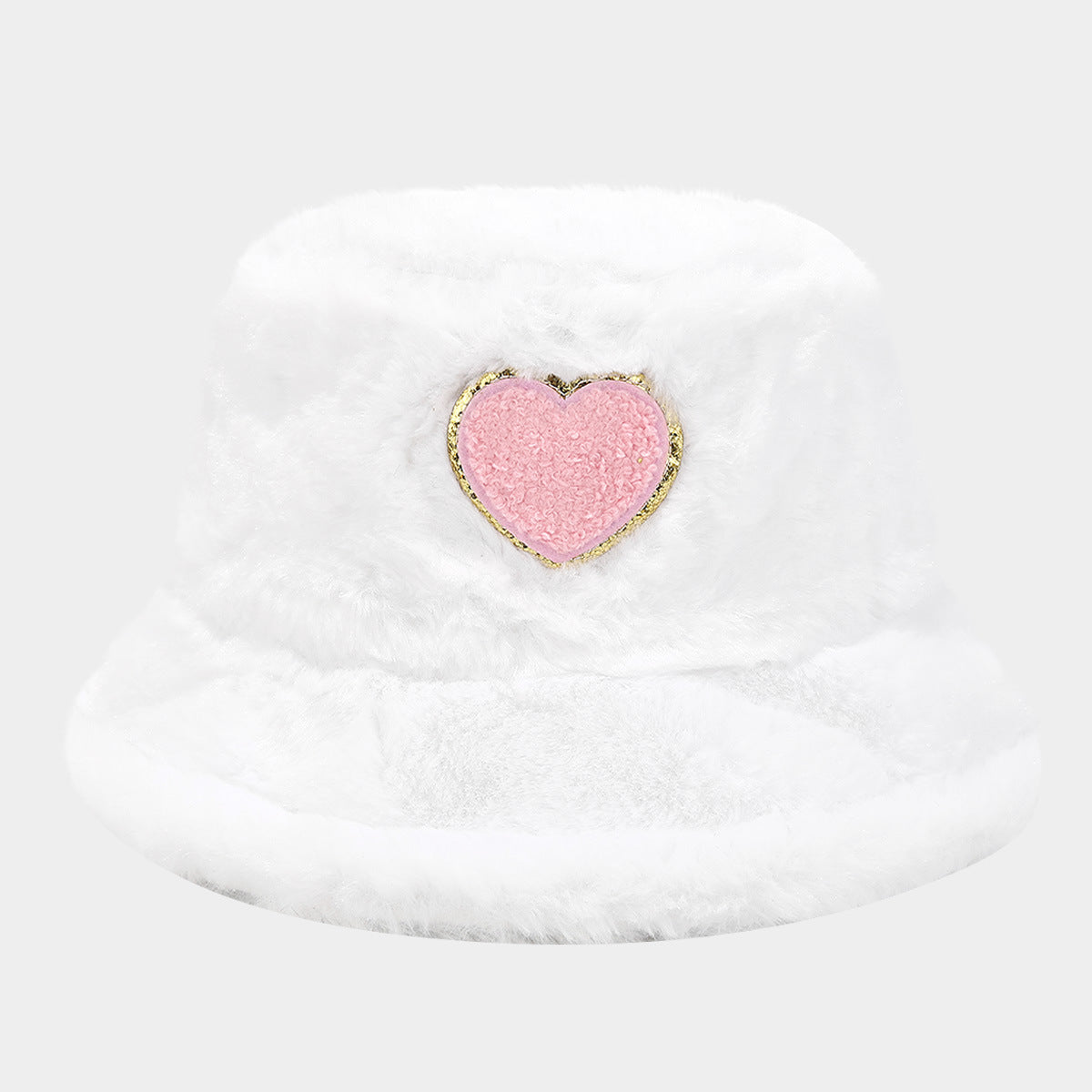 Cute Heart Print Fuzzy Thermal Bucket Hat