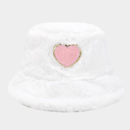 Cute Heart Print Fuzzy Thermal Bucket Hat