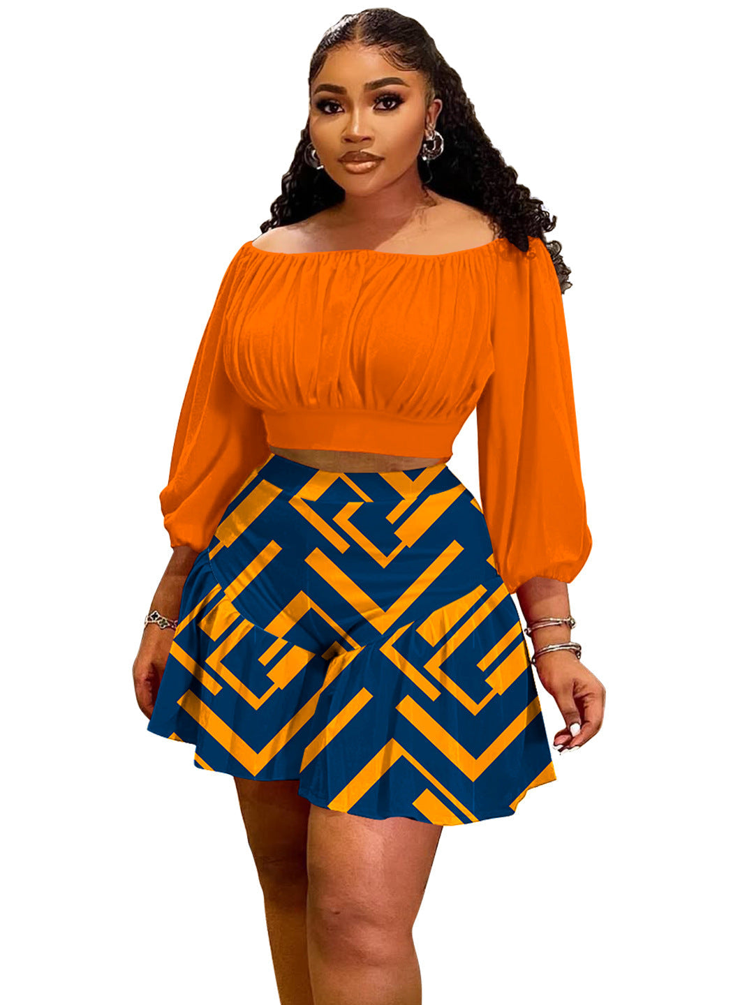 Wrinkled Off-Shoulder Casual Two-Piece Set