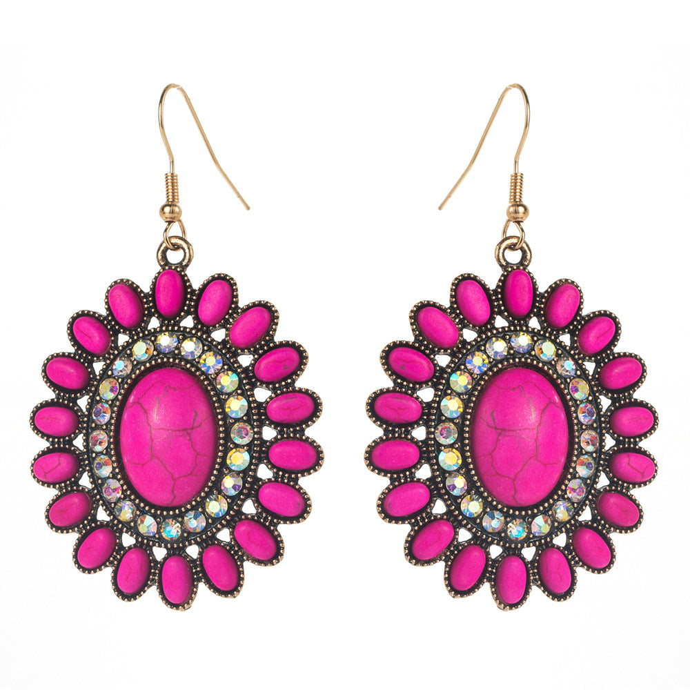 Turquoise Geometric Statement Earrings Vintage Style