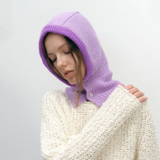Simple Color Block Button Down Knit Hat Scarve