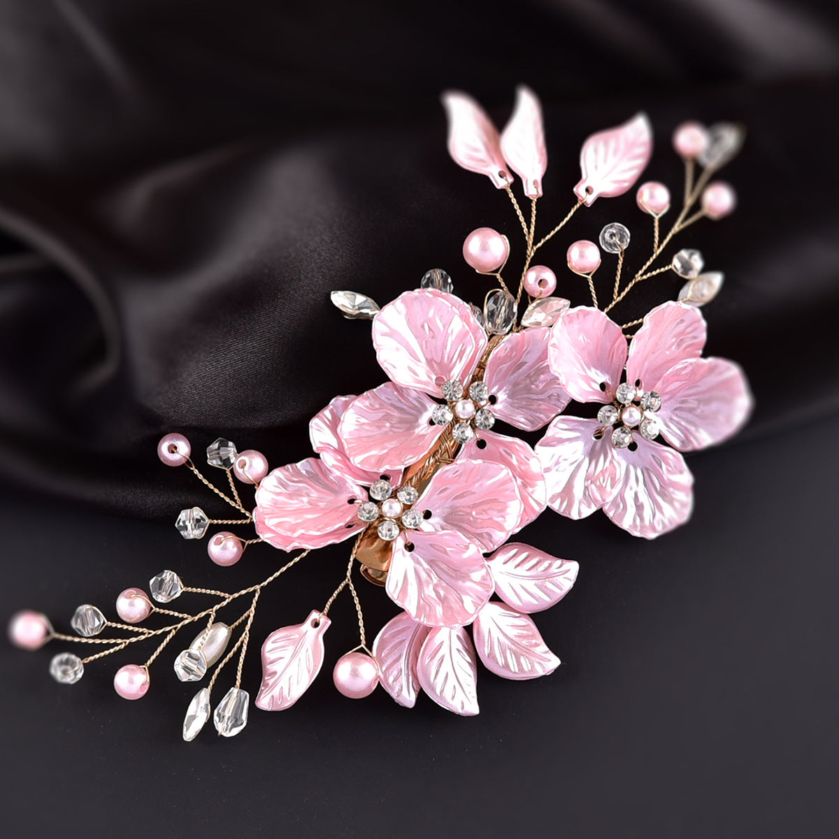 Bridal Pearl and Crystal Hair Clip with Shell Petals