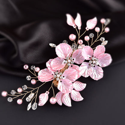 Bridal Pearl and Crystal Hair Clip with Shell Petals