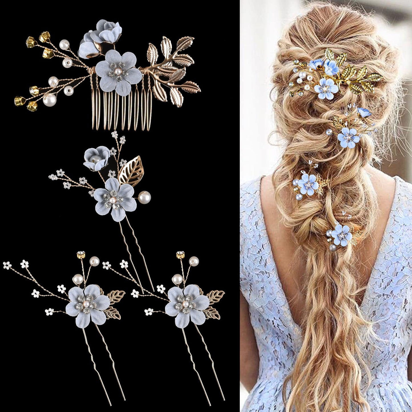 Colorful Floral Bride Wedding Hair Accessories Set
