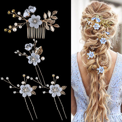 Colorful Floral Bride Wedding Hair Accessories Set