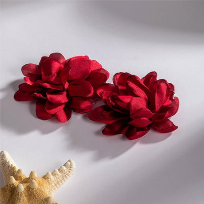 Colorful Pearl Flower Earrings Trendy Chic Fabric Design
