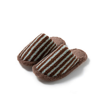 Striped Color Block Plush Soft Slippers