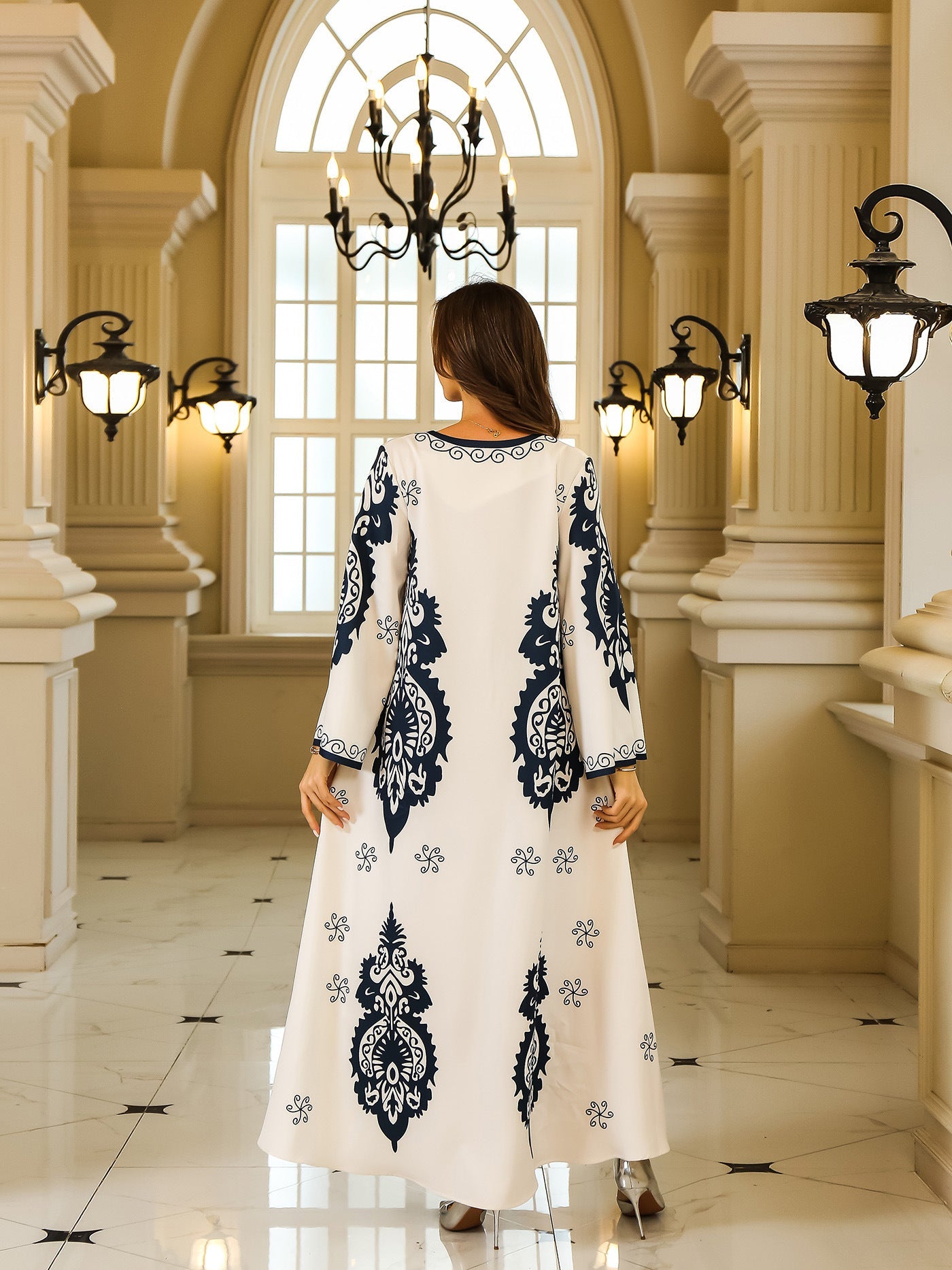 Women's Long Abaya with Rhinestone Detail