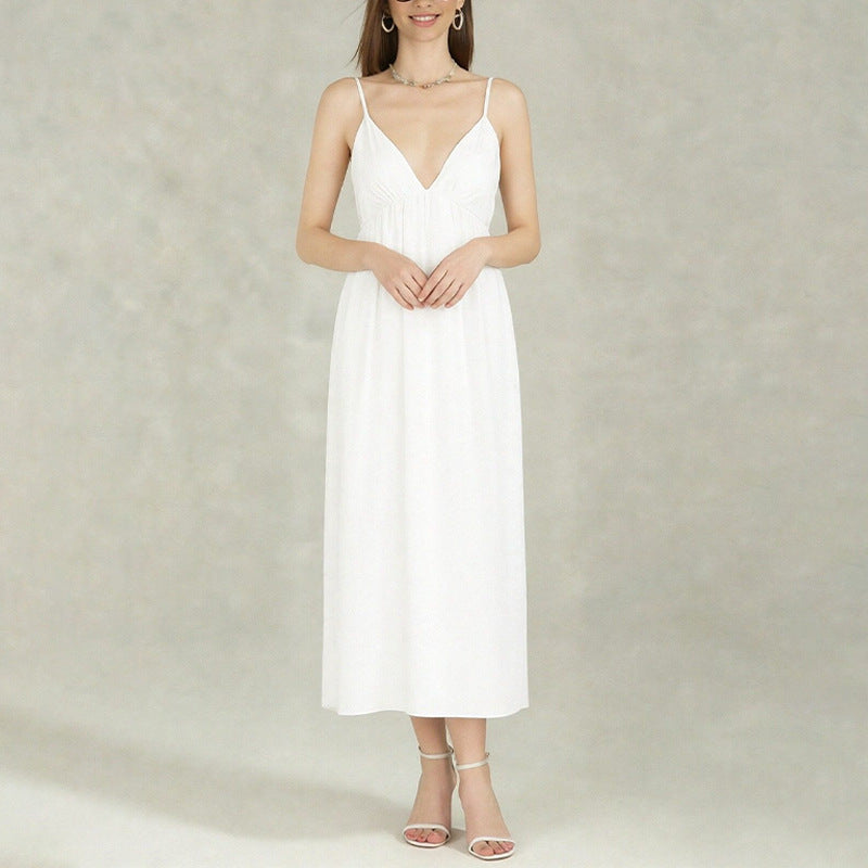 Trendy White A-Line Dress with Open Back