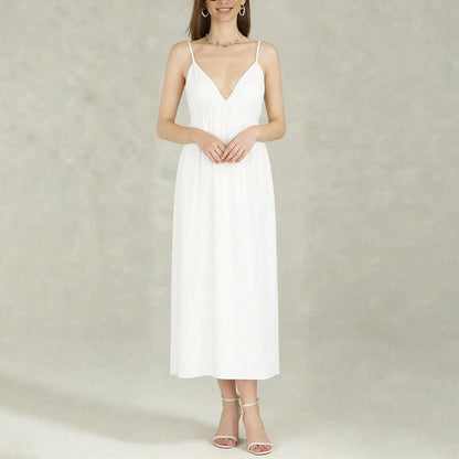 Trendy White A-Line Dress with Open Back