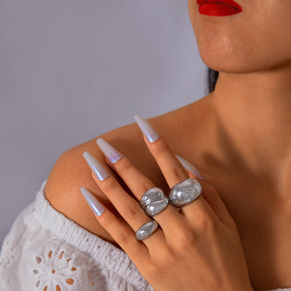Geometric Metal Lava Line Open Ring Set - 4 Pieces