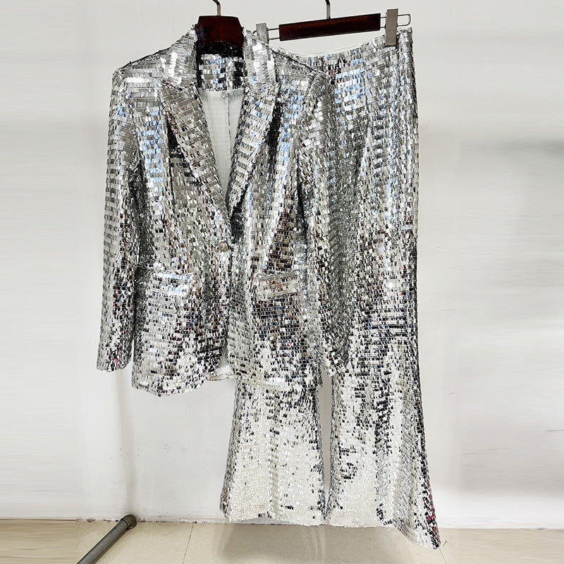 Abstract Sequin Blazer And Pants Set