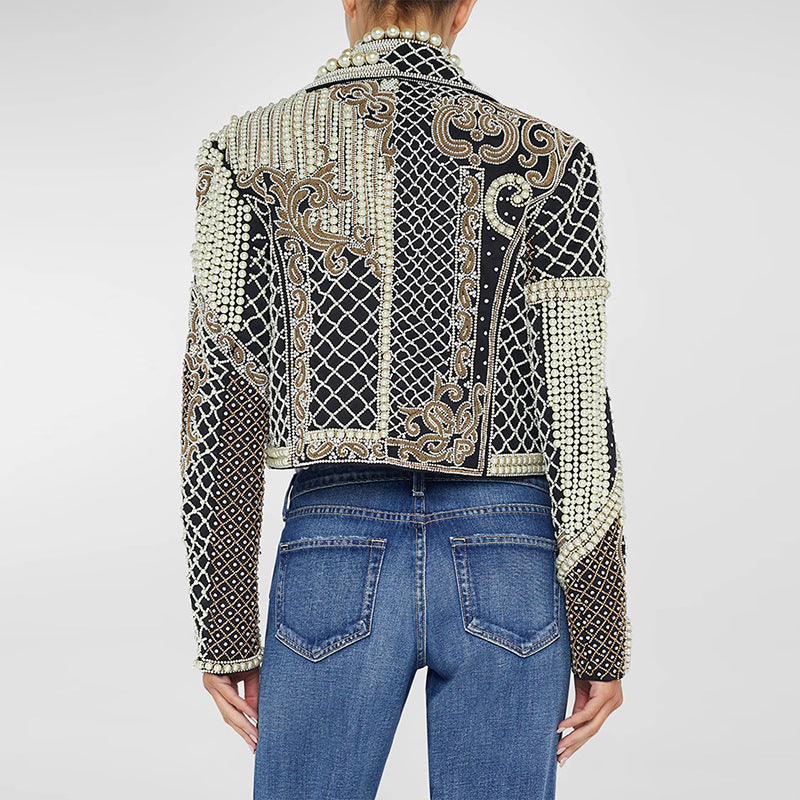Trendy Pearl Embellished Black Jacket