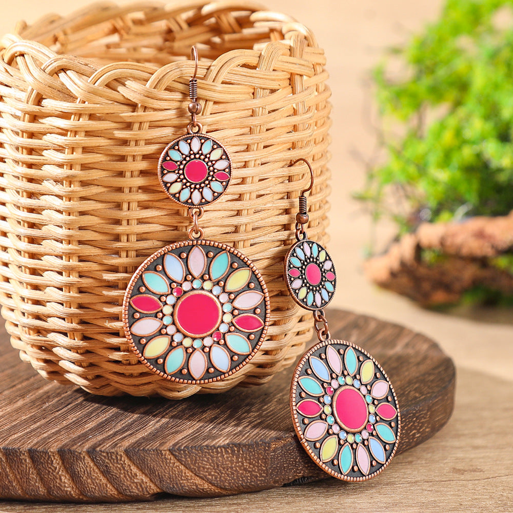 Colorful Alloy Drop Earrings Bohemian Style Fashionable Accessories