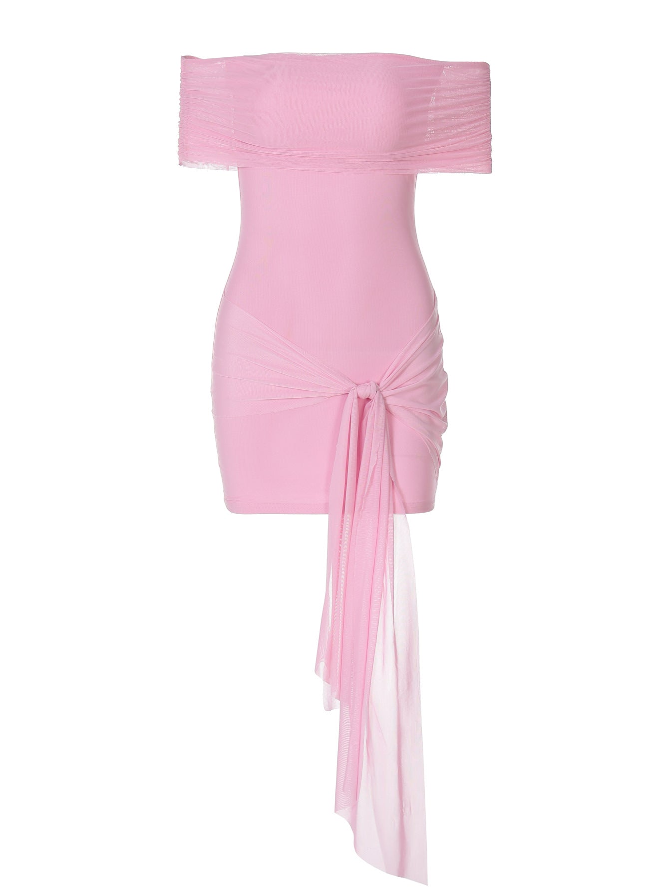 Fashionable Sexy Mesh Bodycon Dress With Ribbons
