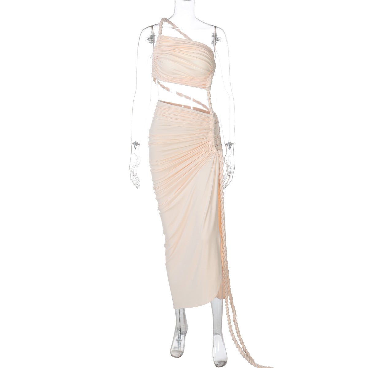 Trendy One-Shoulder Lace-Up Backless Maxi Dress