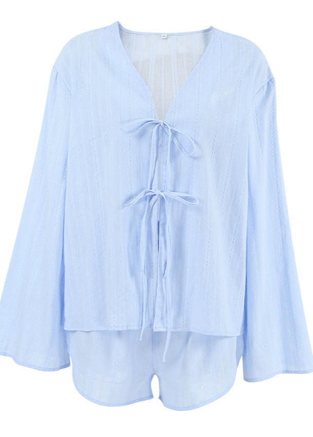 Lightweight Cotton Lounge Set with Tie Front