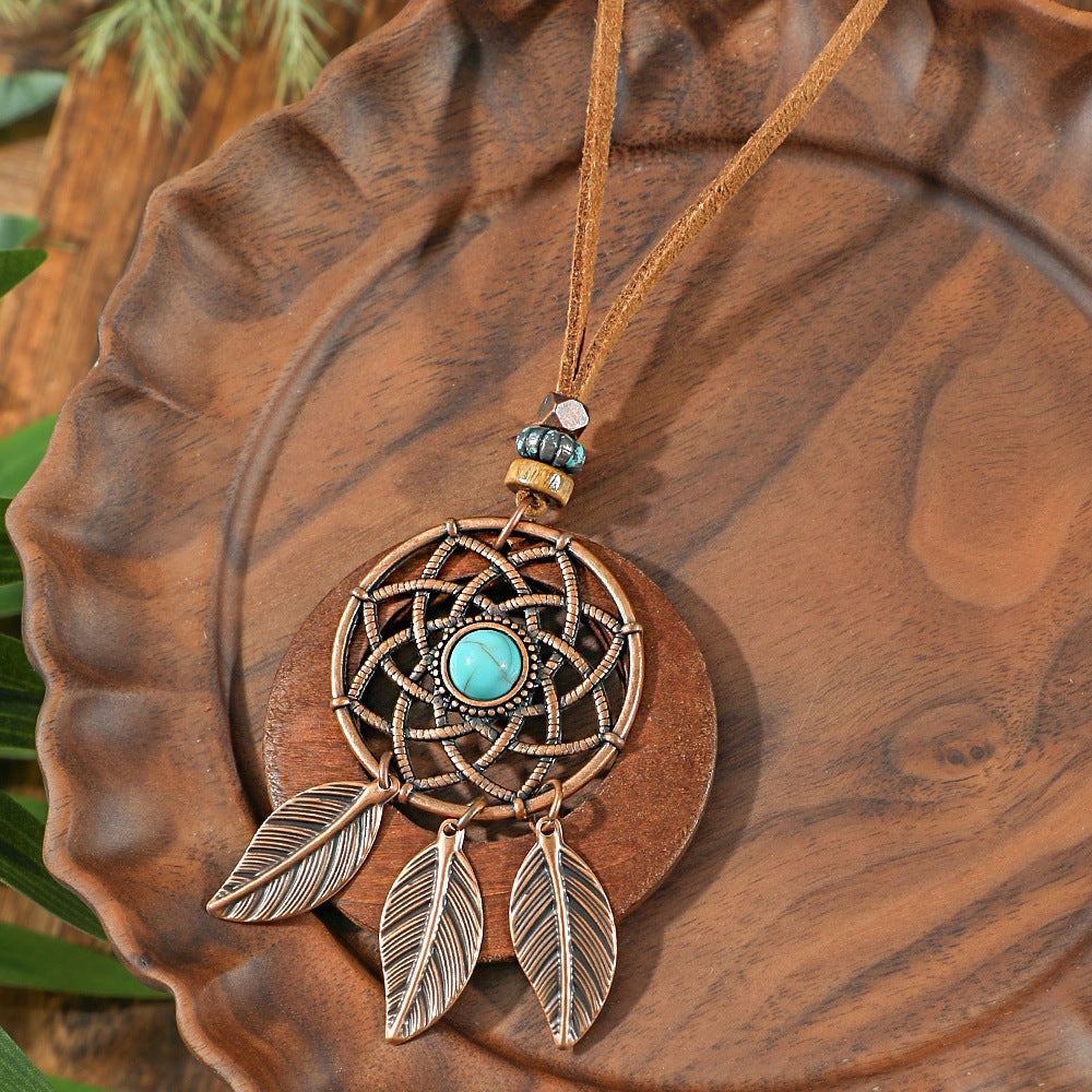 Trendy Bohemian Leaf Pendant Necklace Zinc Alloy