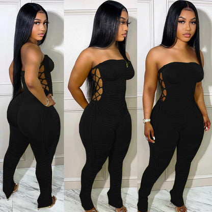 Slim Fit Side Tie Milk Silk Jumpsuit