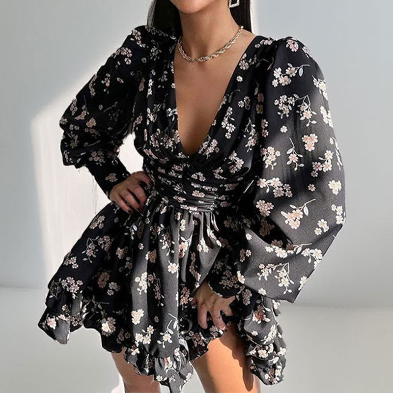 Sleeveless Floral Print A-Line Dress with Backless Design
