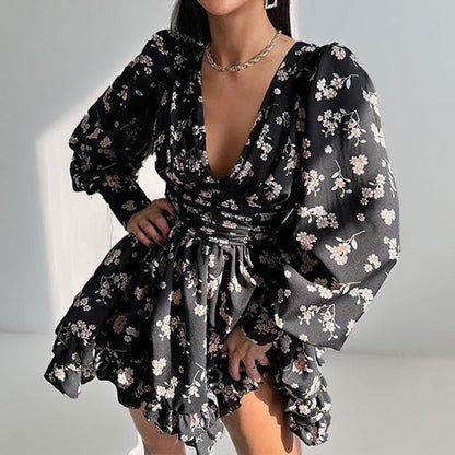 Sleeveless Floral Print A-Line Dress with Backless Design