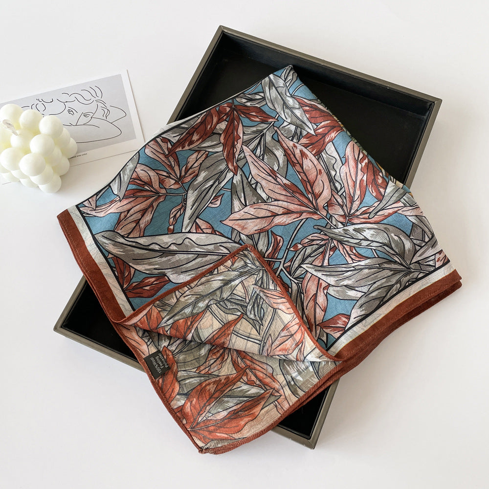 Elegant Flower Print Long Satin Scarf