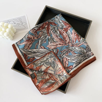 Elegant Flower Print Long Satin Scarf