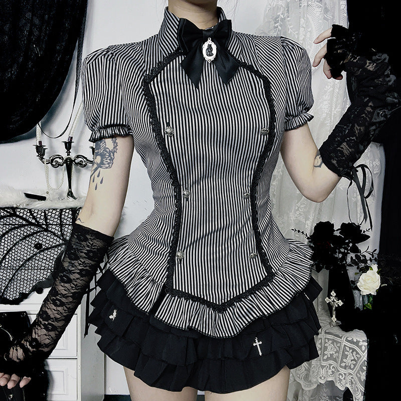 Gothic College Style Short Sleeve Shirt Dark Aesthetic