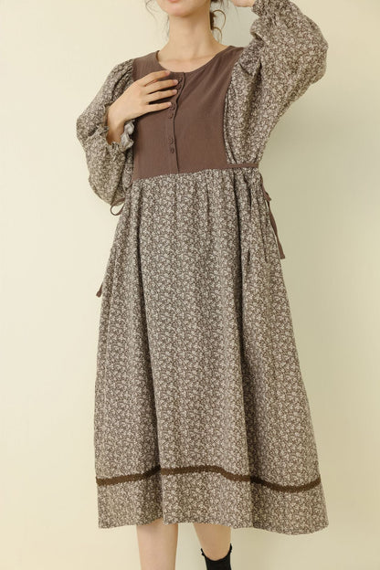 Floral A-Line Maxi Dress Comfortable Casual Cotton Linen