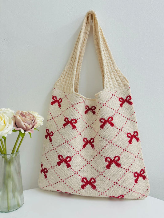 Bows Print LargeÂ Capacity Knit Shoulder Bag