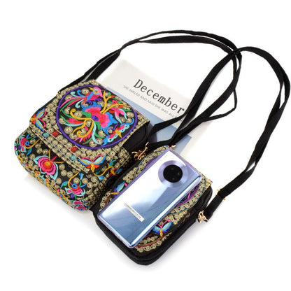 Ethnic Style Bag Small Bag Women'S New Mini Diagonal Canvas Small Squareflower Versatile Mobile Phone Coin Purse