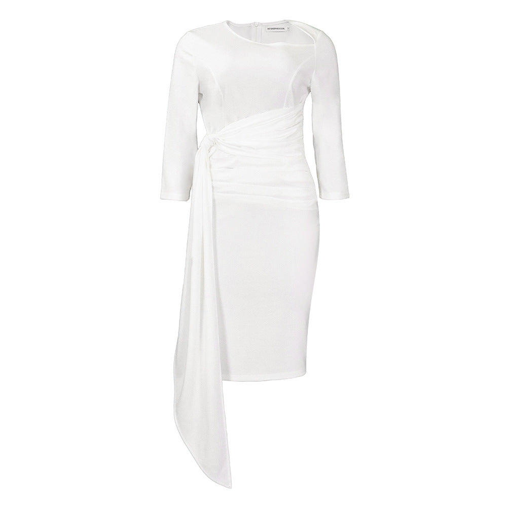 Elegant Solid Color Bodycon Dress With Ruffles