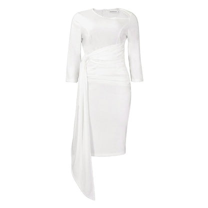 Elegant Solid Color Bodycon Dress With Ruffles