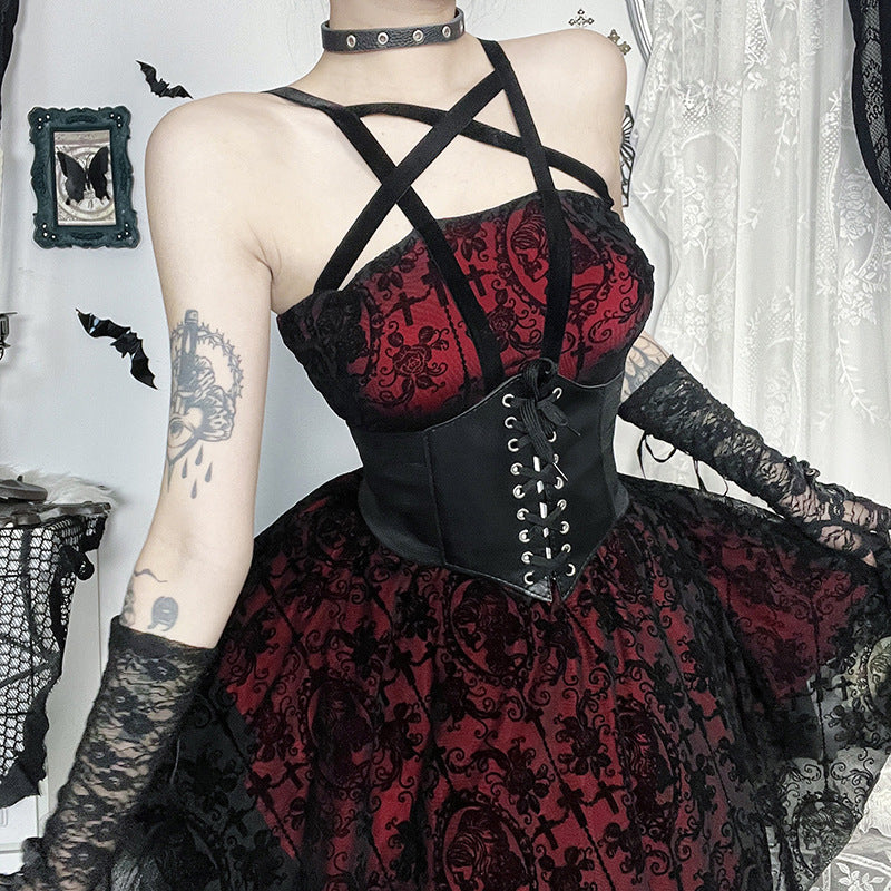 Flocked Star Print Mini Dress Sexy Goth Style
