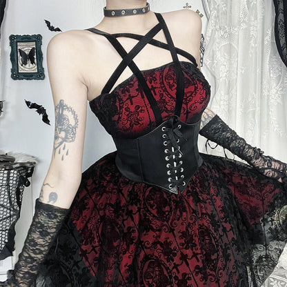 Flocked Star Print Mini Dress Sexy Goth Style