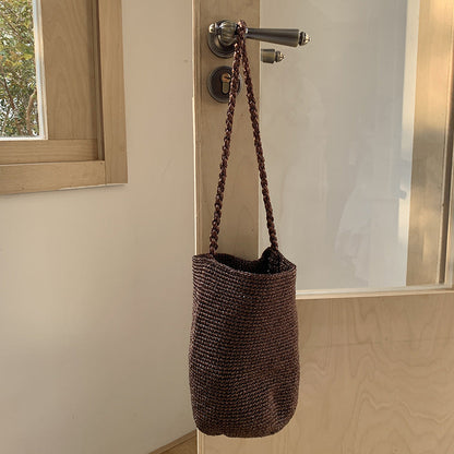 Trendy Metallic Bucket Bag Woven Shoulder Bag for Daily Use