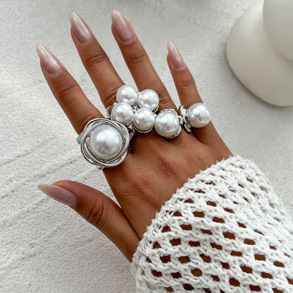 Irregular Metal Shine Rings For Women With Baroque Pearl Design